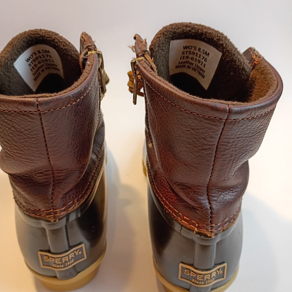 Sperry Saltwater Duck Boots Brown Leather Ankle Rain Boots STS91176 Womens 8.5 M - Picture 3 of 8